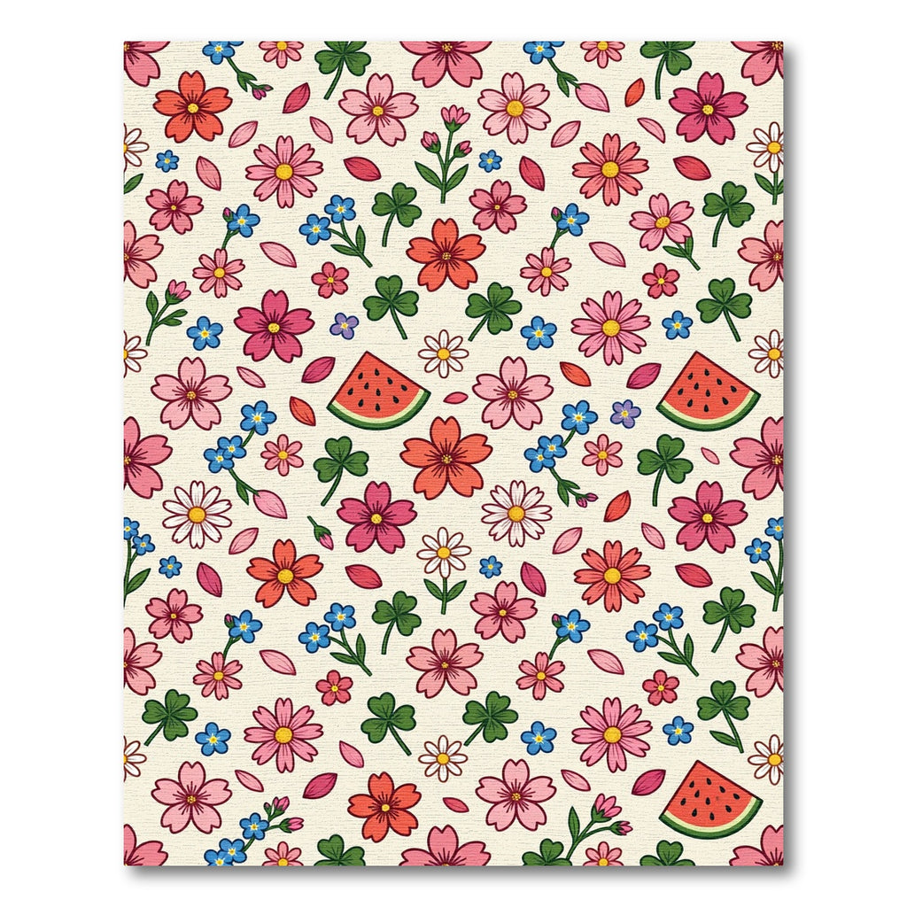 Cheerful Pink Floral Watermelon Meadow Rug
