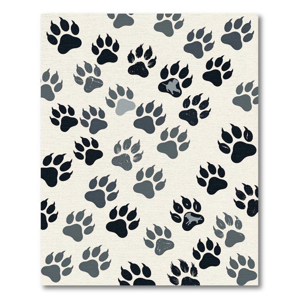 Minimalist Gray Animal Paw Tracks Rug