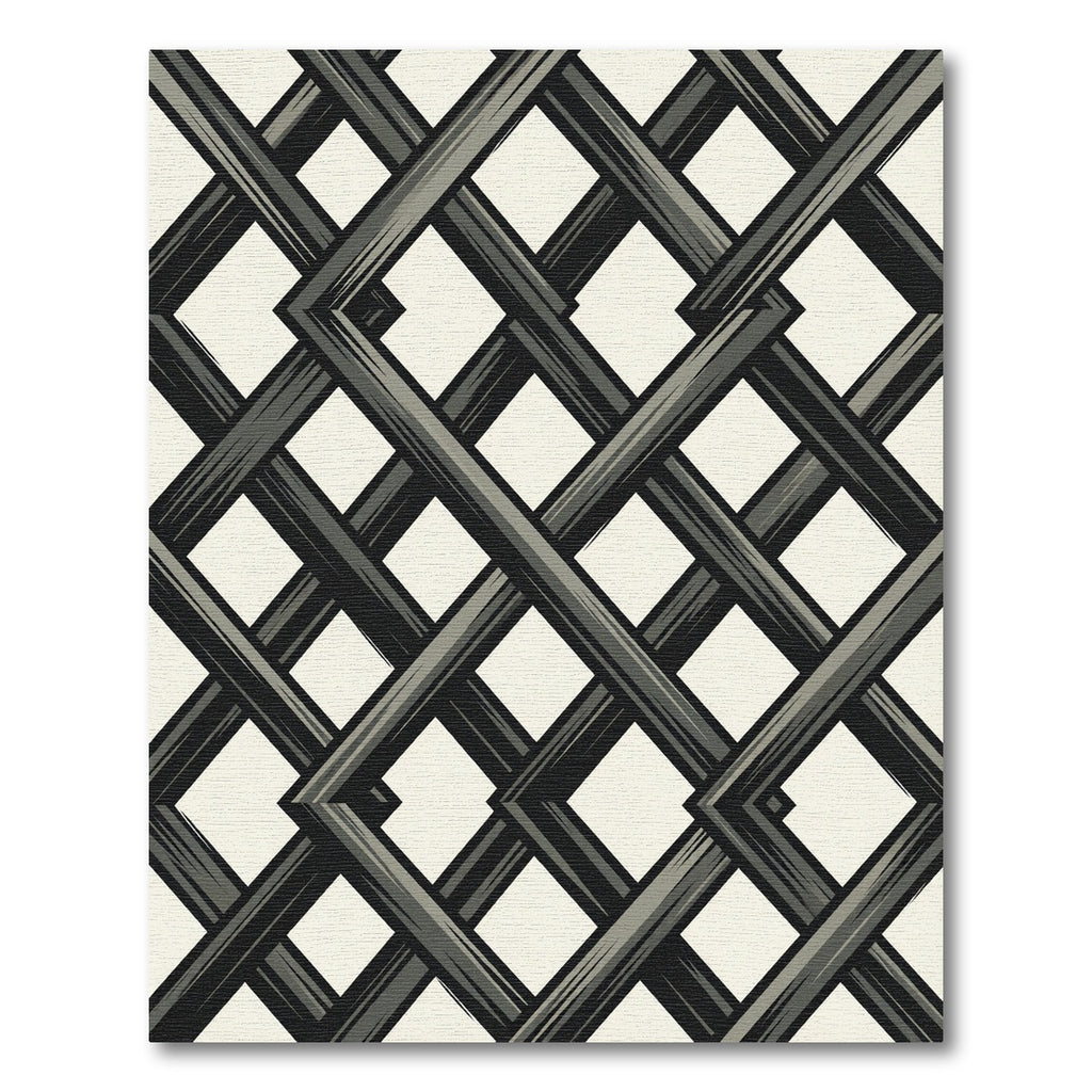 Modern Charcoal Intersecting Lattice Grid Rug