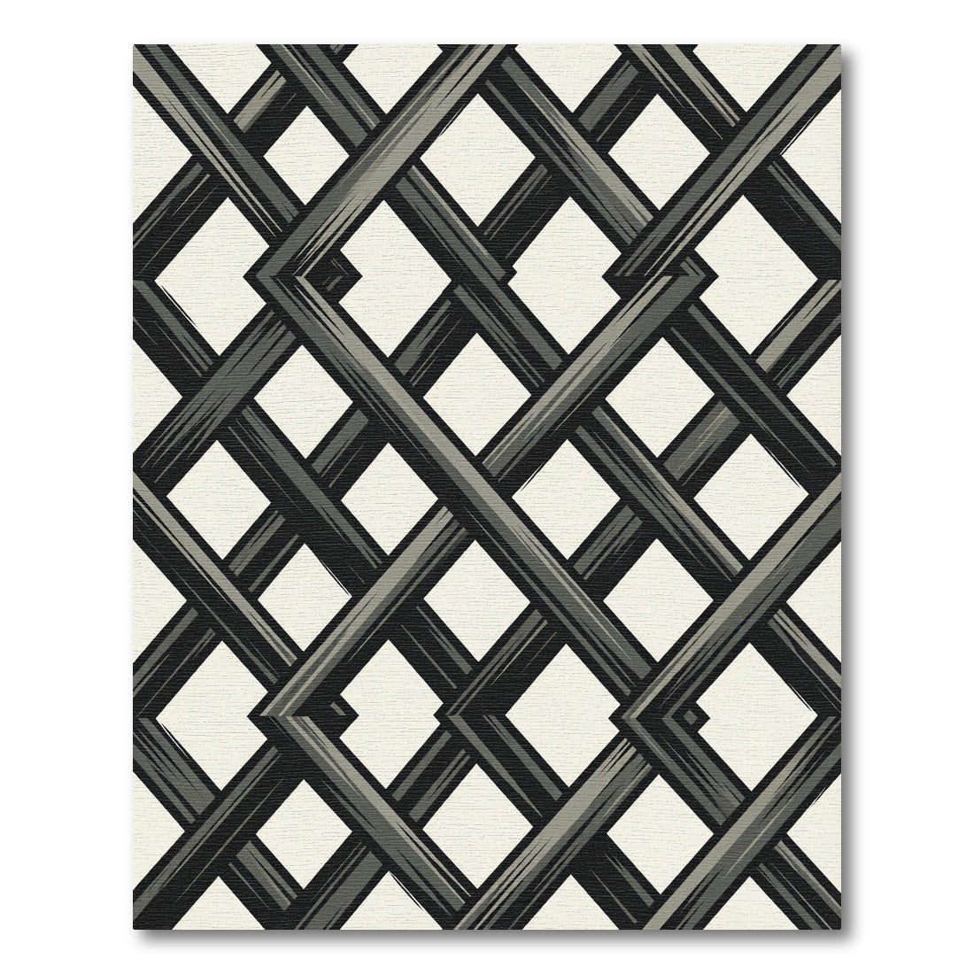 Modern Charcoal Intersecting Lattice Grid Rug