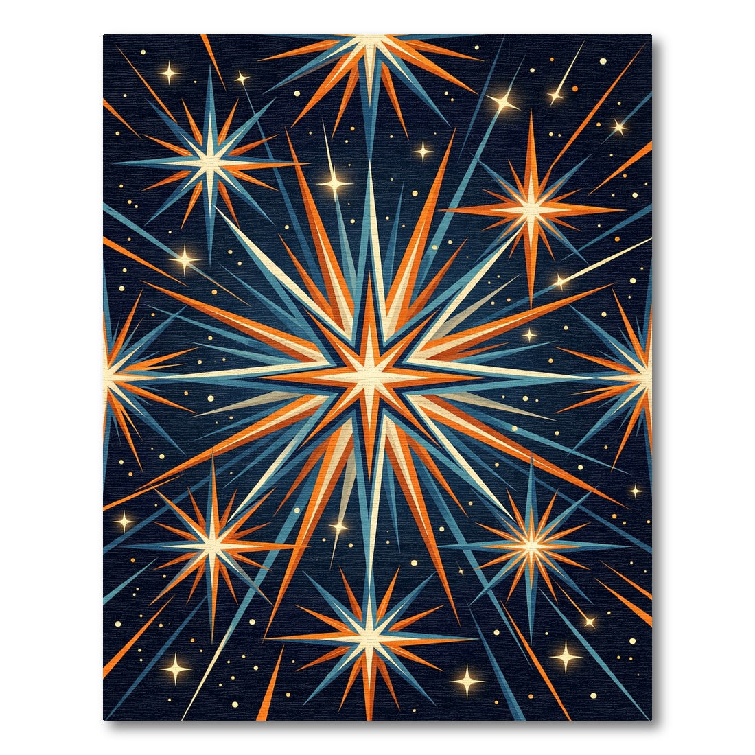 Celestial Starburst Navy and Tangerine Art Rug