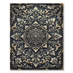 Intricate Charcoal Silver Filigree Medallion Rug