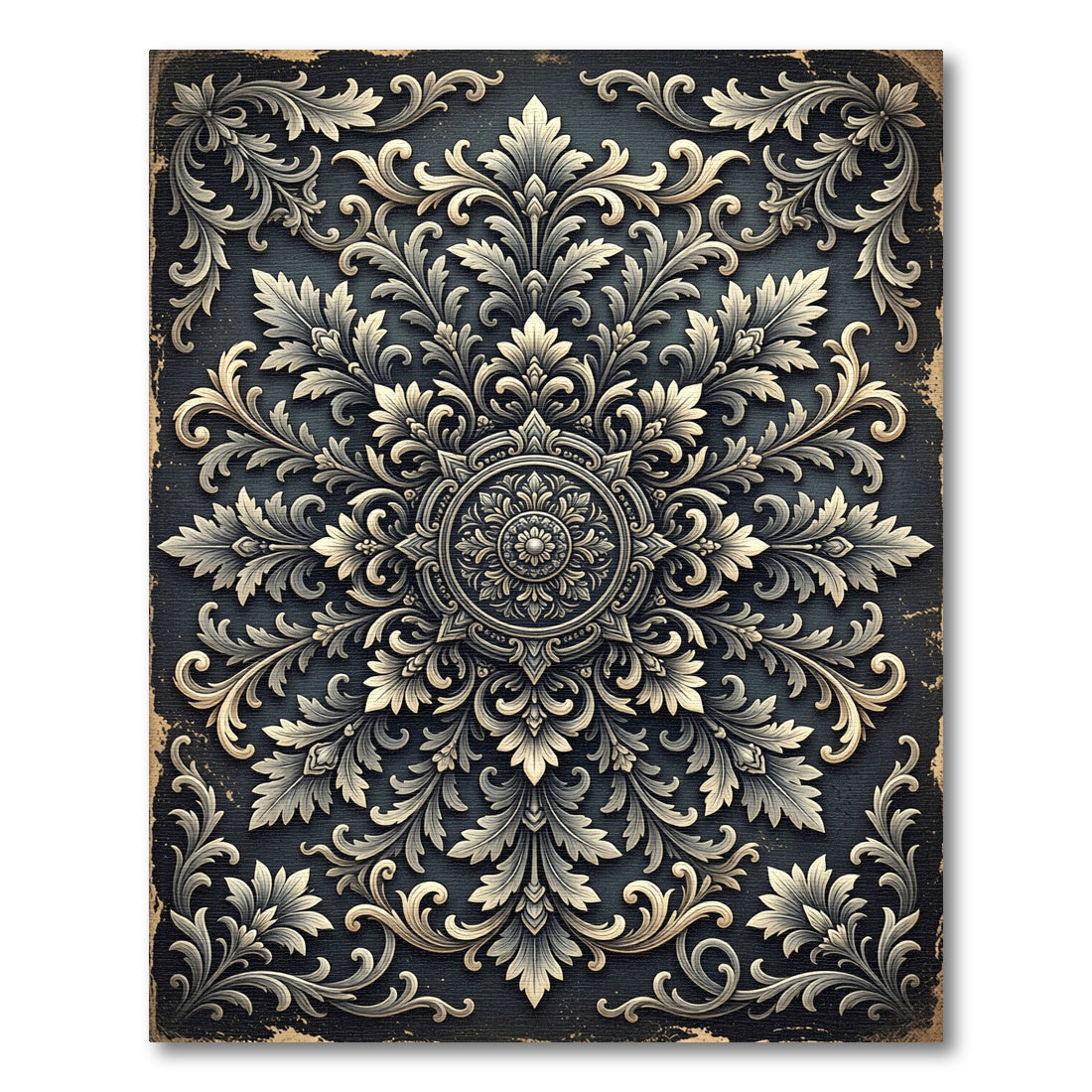 Intricate Charcoal Silver Filigree Medallion Rug