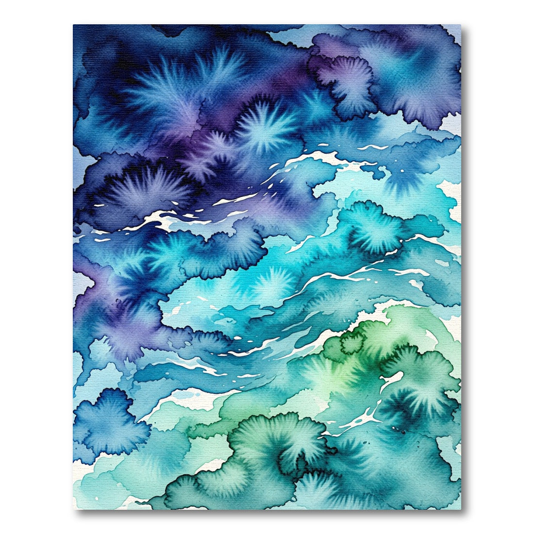 Deep Blue Green Watercolor Sea Ripples Rug