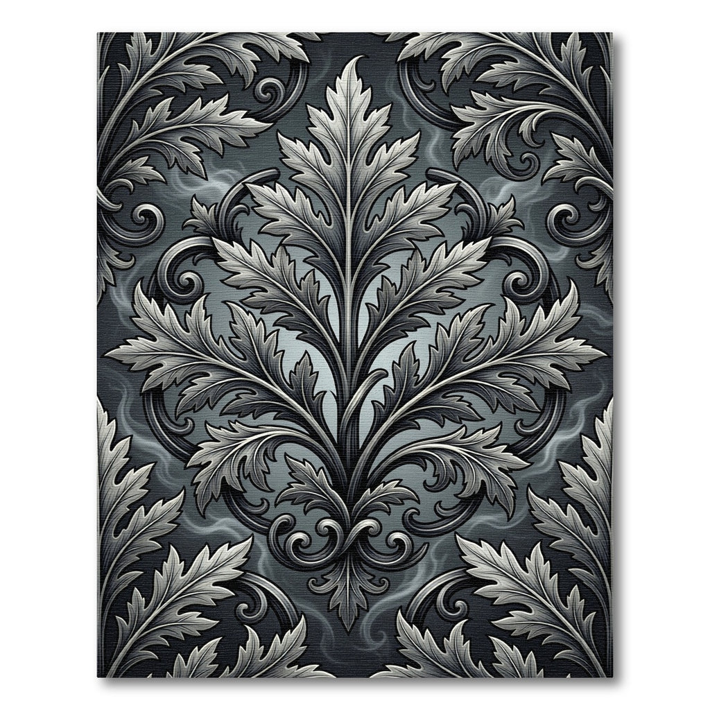 Elegant Charcoal Silver Acanthus Scroll Rug