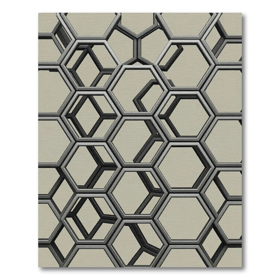 Modern Gray Geometric Hexagonal Grid Rug