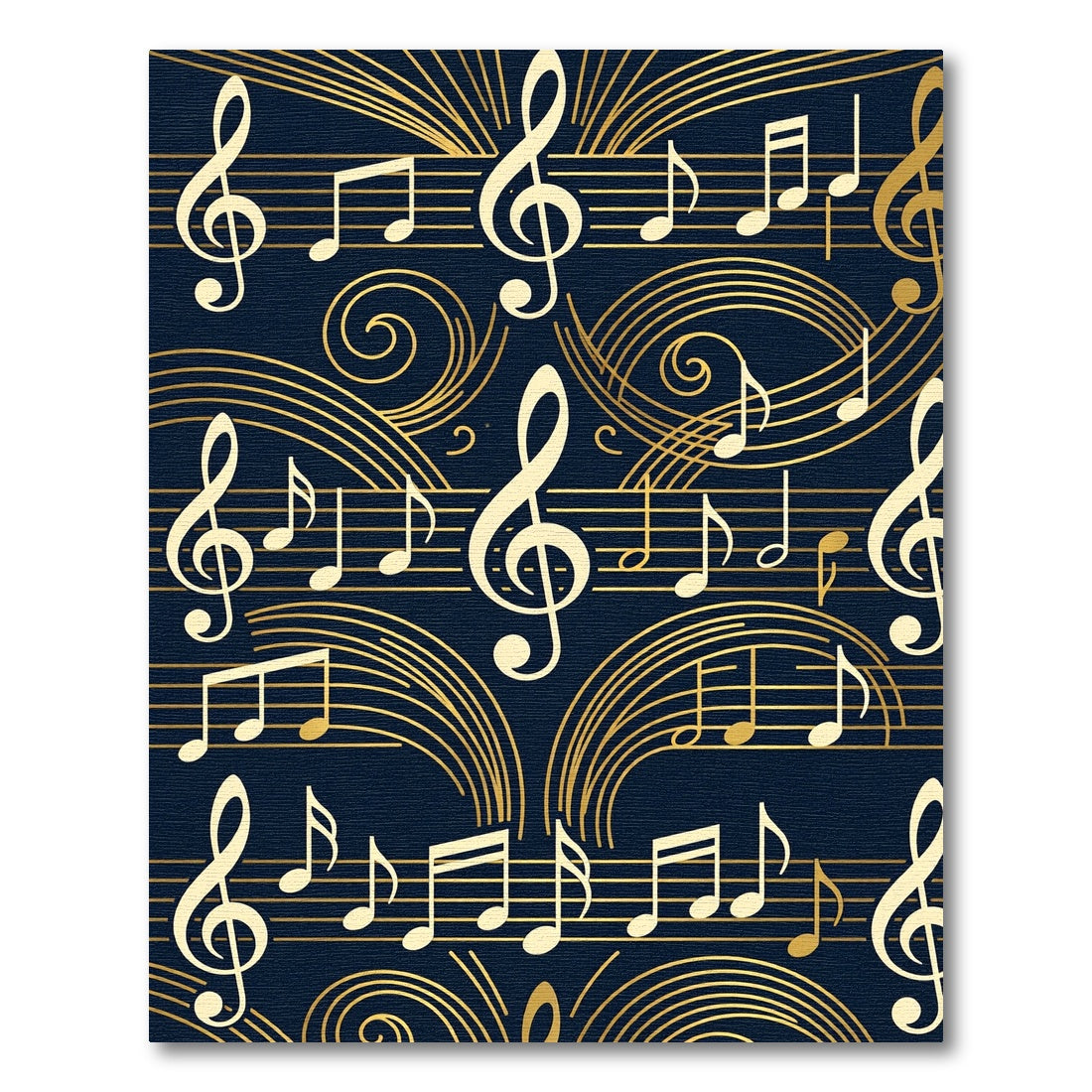 Golden Musical Notes on Navy Blue Rug