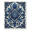 Deep Blue Ornate Architectural Scrollwork Rug