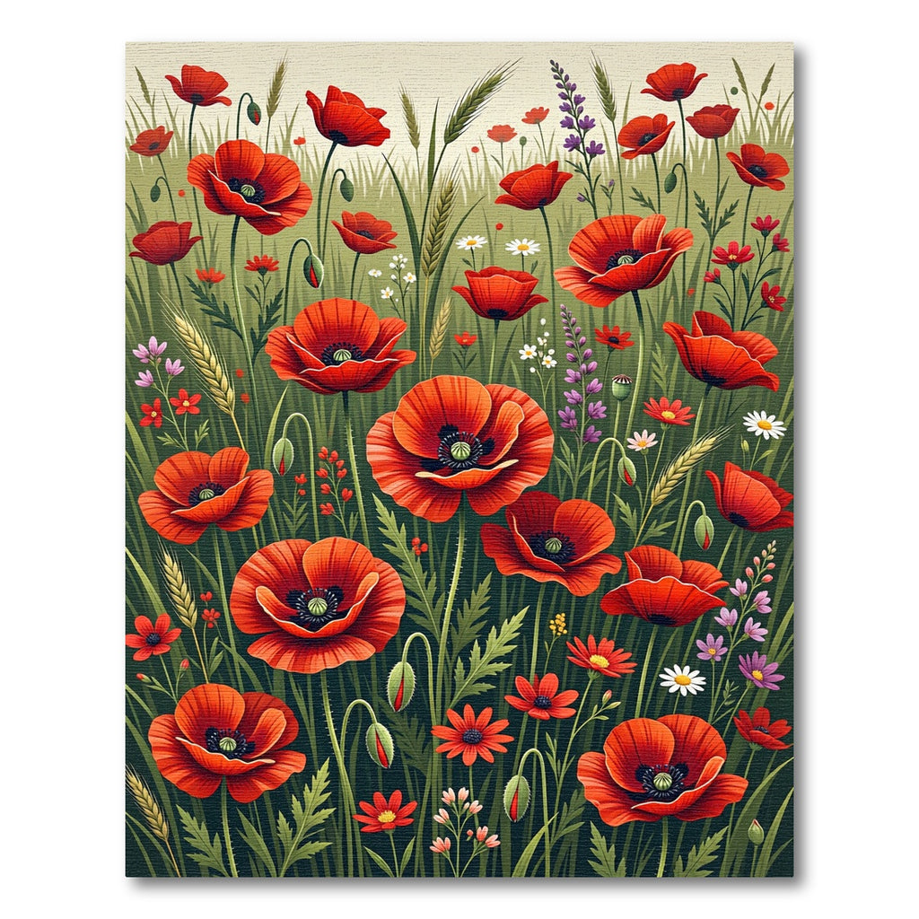 Vibrant Red Poppy Field Meadow Rug