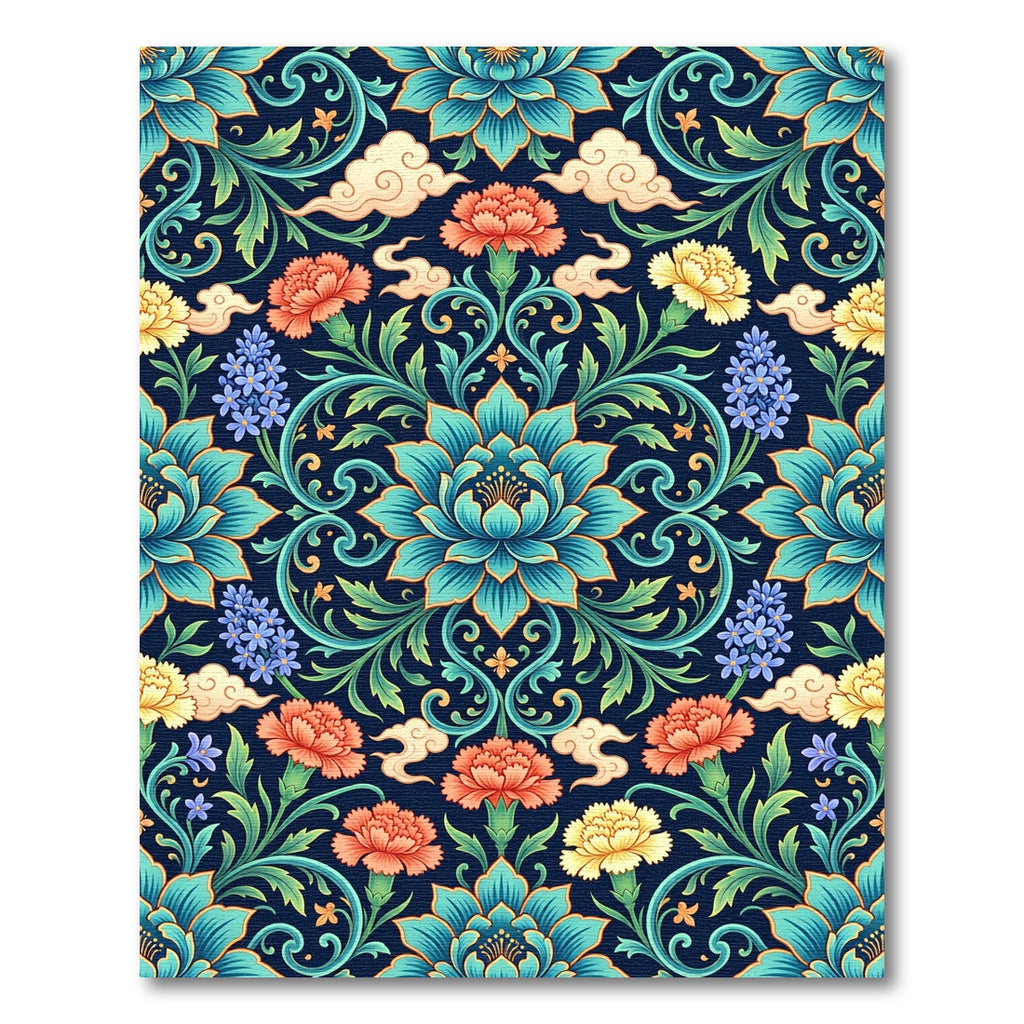 Ornate Teal Floral Blossom Cloud Tapestry Rug