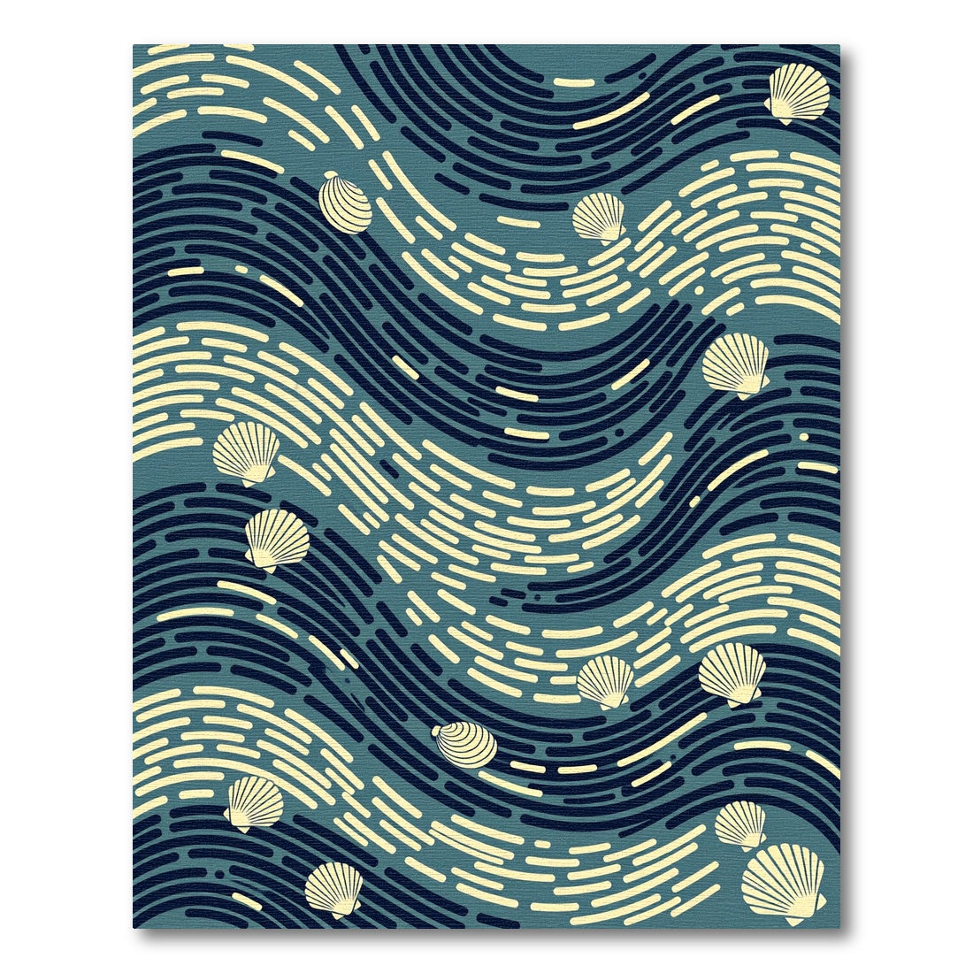 Abstract Seashell Wave in Navy Blue Rug