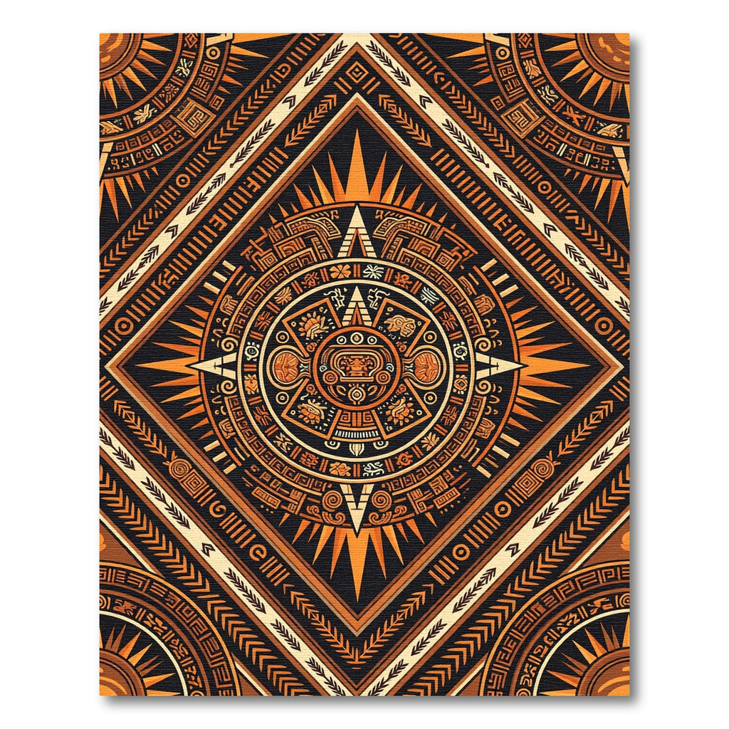 Aztec Sun Orange Geometric Diamond Rug