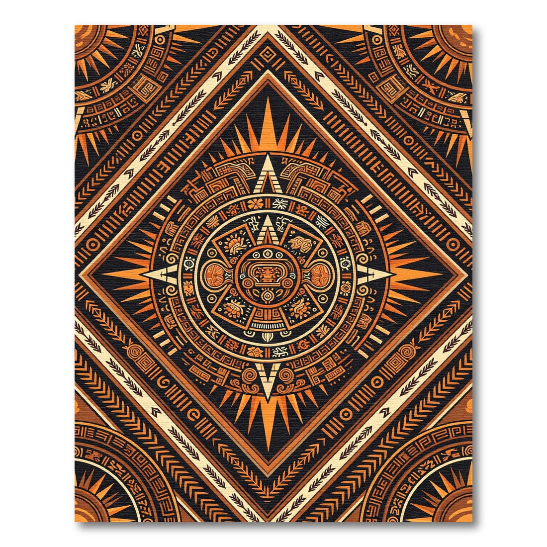 Aztec Sun Orange Geometric Diamond Rug