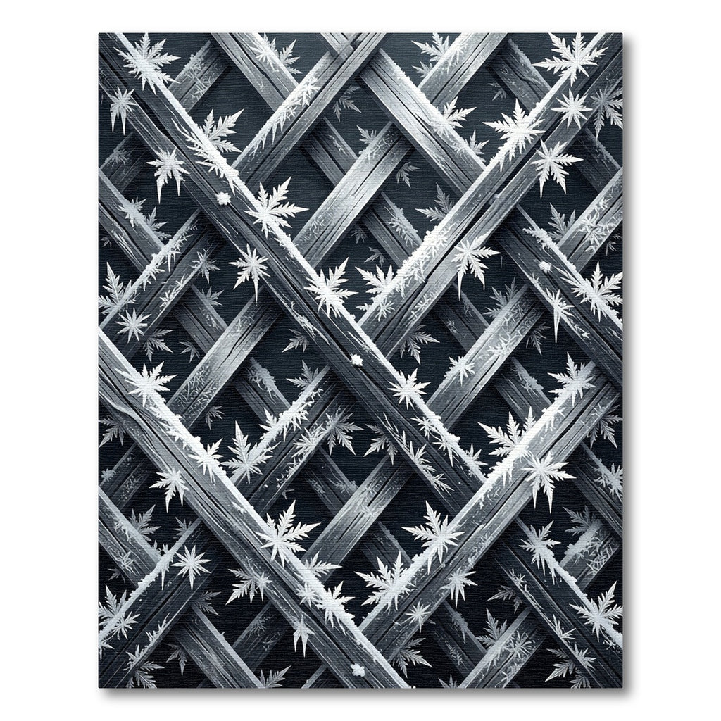 Frosted Charcoal Geometric Snowflake Grid Rug