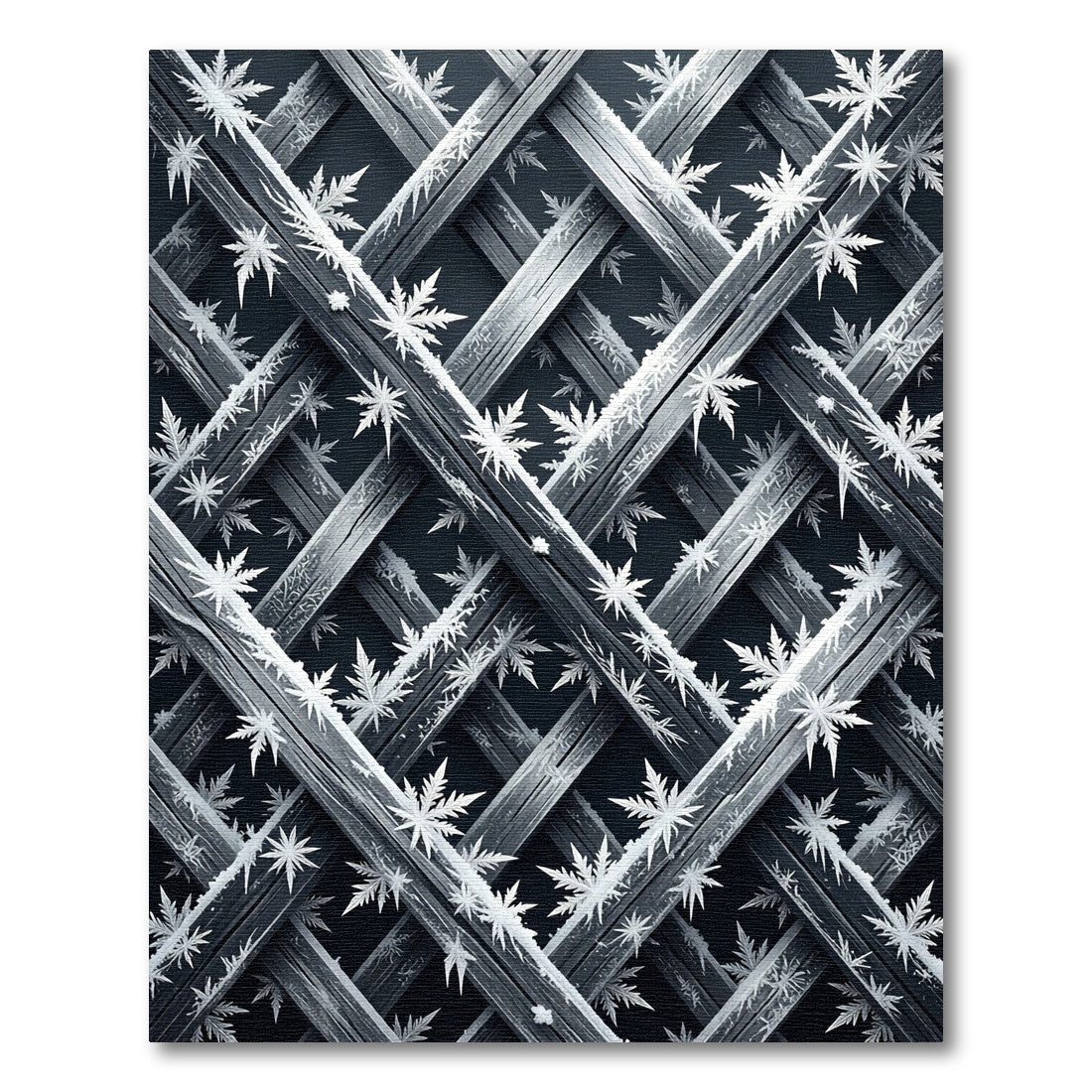Frosted Charcoal Geometric Snowflake Grid Rug