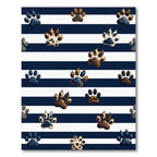 Navy Striped Animal Paw Print Rug