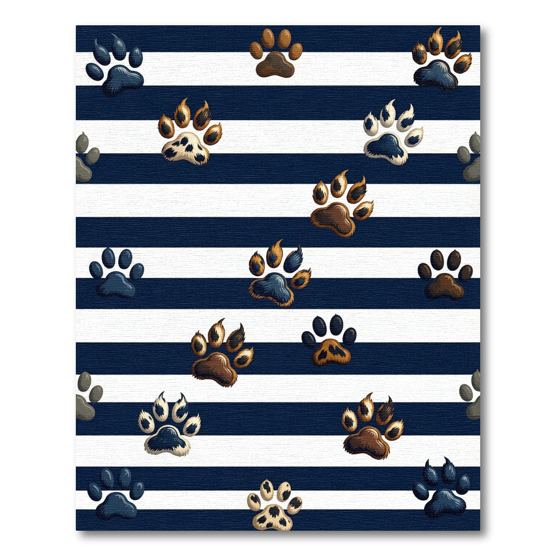 Navy Striped Animal Paw Print Rug