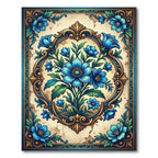 Elegant Blue Floral Baroque Medallion Rug