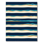Modern Navy Blue Coastal Wave Stripe Rug
