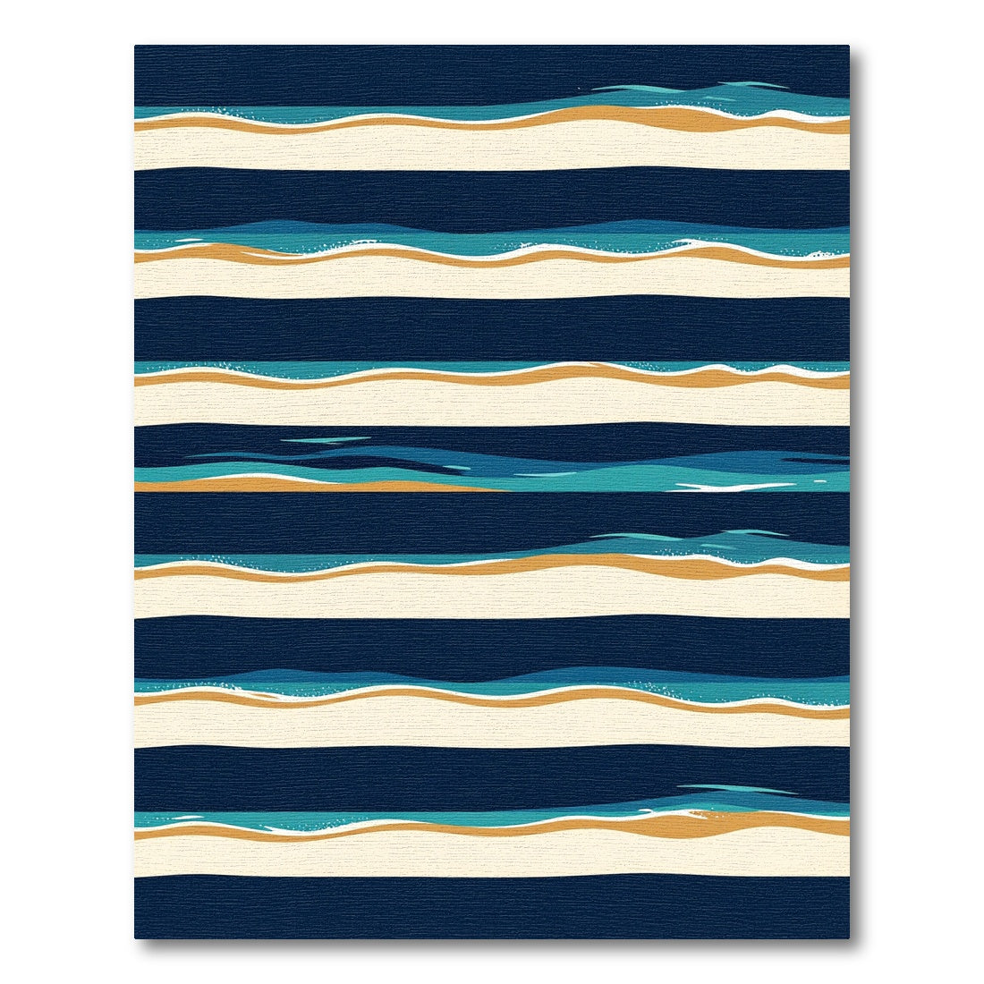 Modern Navy Blue Coastal Wave Stripe Rug