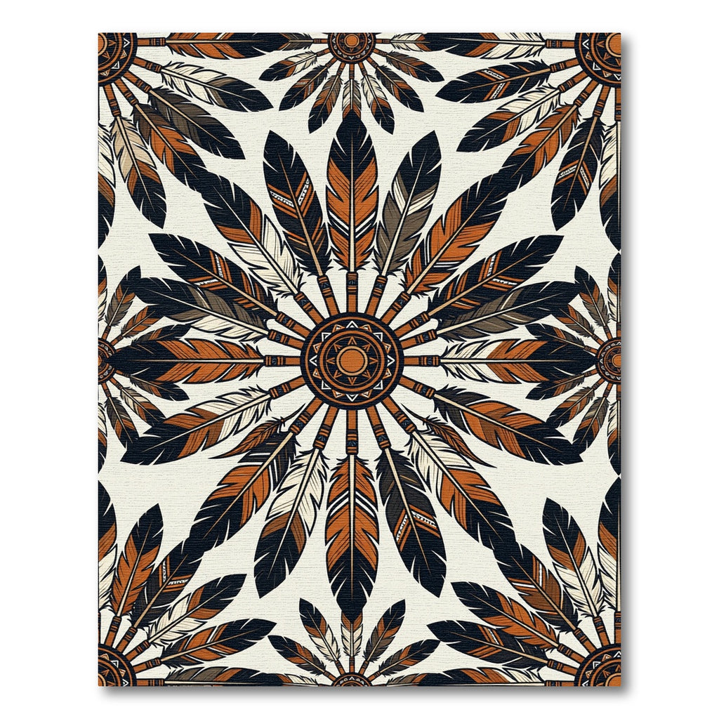 Native Earthy Feather Mandala Medallion Rug