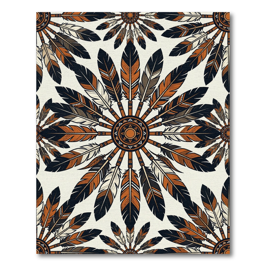 Native Earthy Feather Mandala Medallion Rug