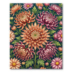 Vibrant Autumnal Chrysanthemum Floral Botanical Rug