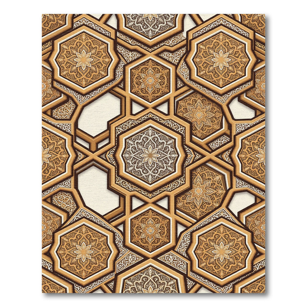Golden Geometric Hexagon Mandala Tile Rug