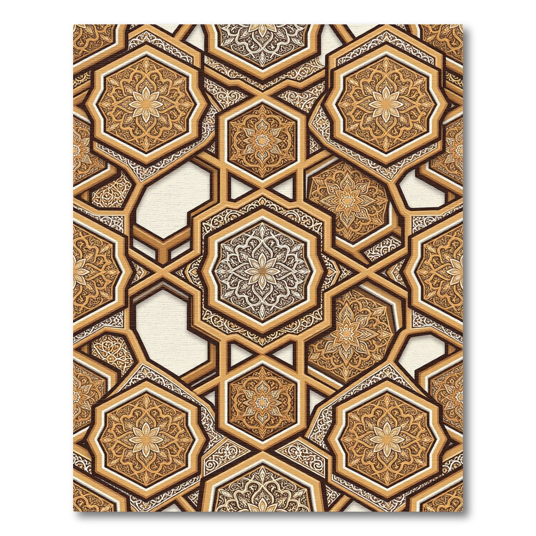Golden Geometric Hexagon Mandala Tile Rug