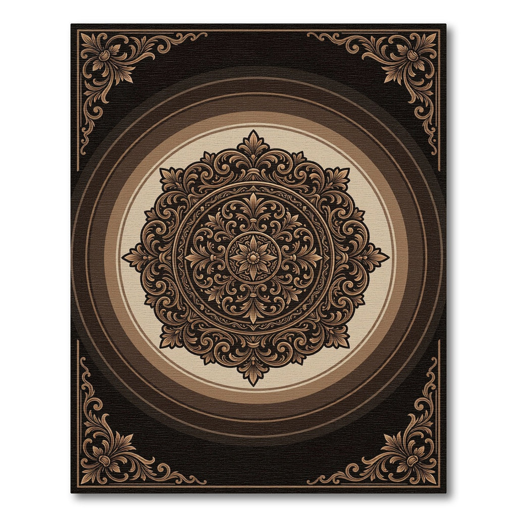 Ornate Earthy Brown Floral Medallion Rug