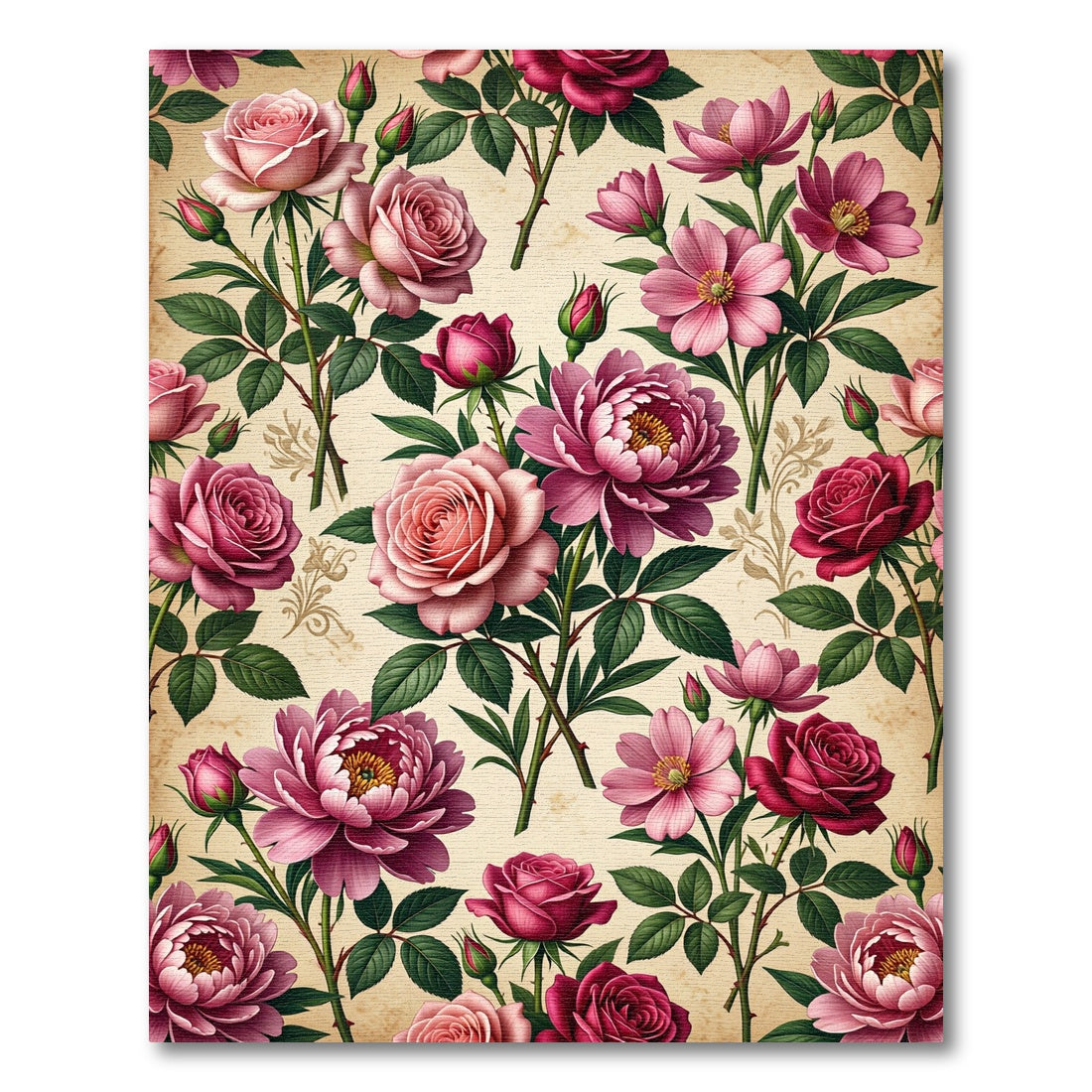 Vintage Romantic Pink Rose Floral Garden Rug