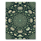 Dark Green White Floral Mandala Rug