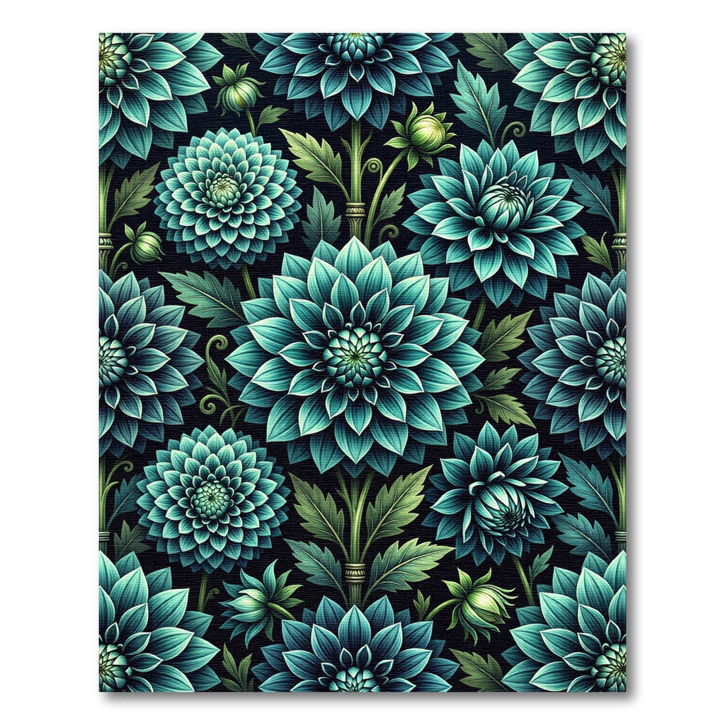 Teal Botanical Dhalia Blooms Rug