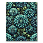 Teal Botanical Dhalia Blooms Rug