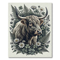 Highland Cattle Fern Clover Botanical Illustration Rug