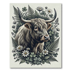 Highland Cattle Fern Clover Botanical Illustration Rug