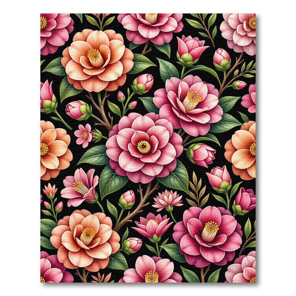 Vibrant Pink and Peach Camellia Garden Rug