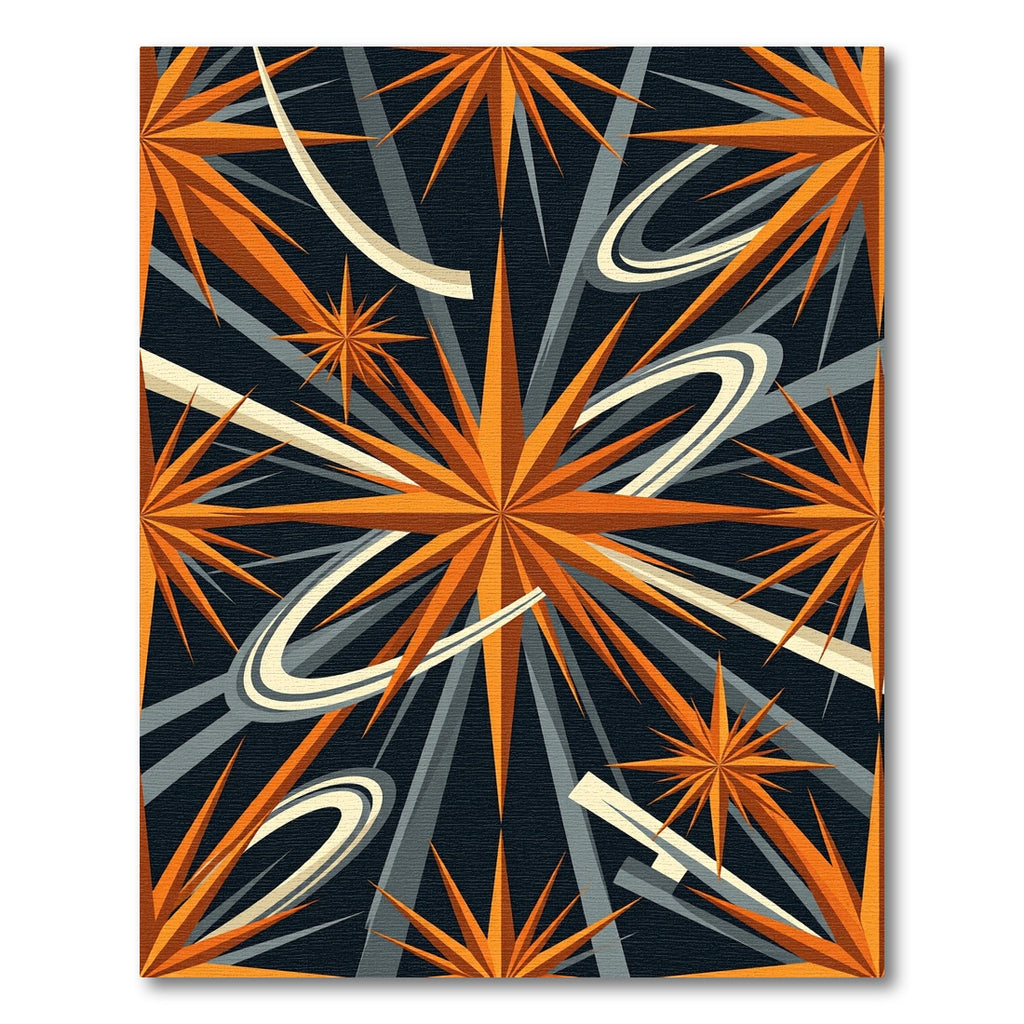 Celestial Mid-Century Orange Starburst Space Rug