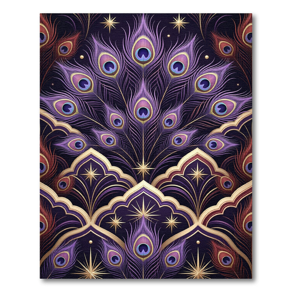 Elegant Purple Peacock Feather Gold Art Rug
