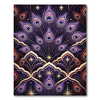Elegant Purple Peacock Feather Gold Art Rug