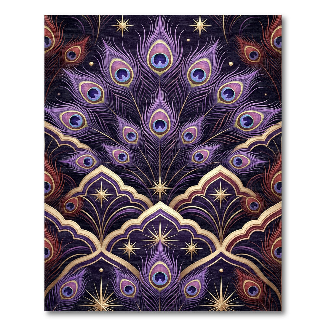 Elegant Purple Peacock Feather Gold Art Rug
