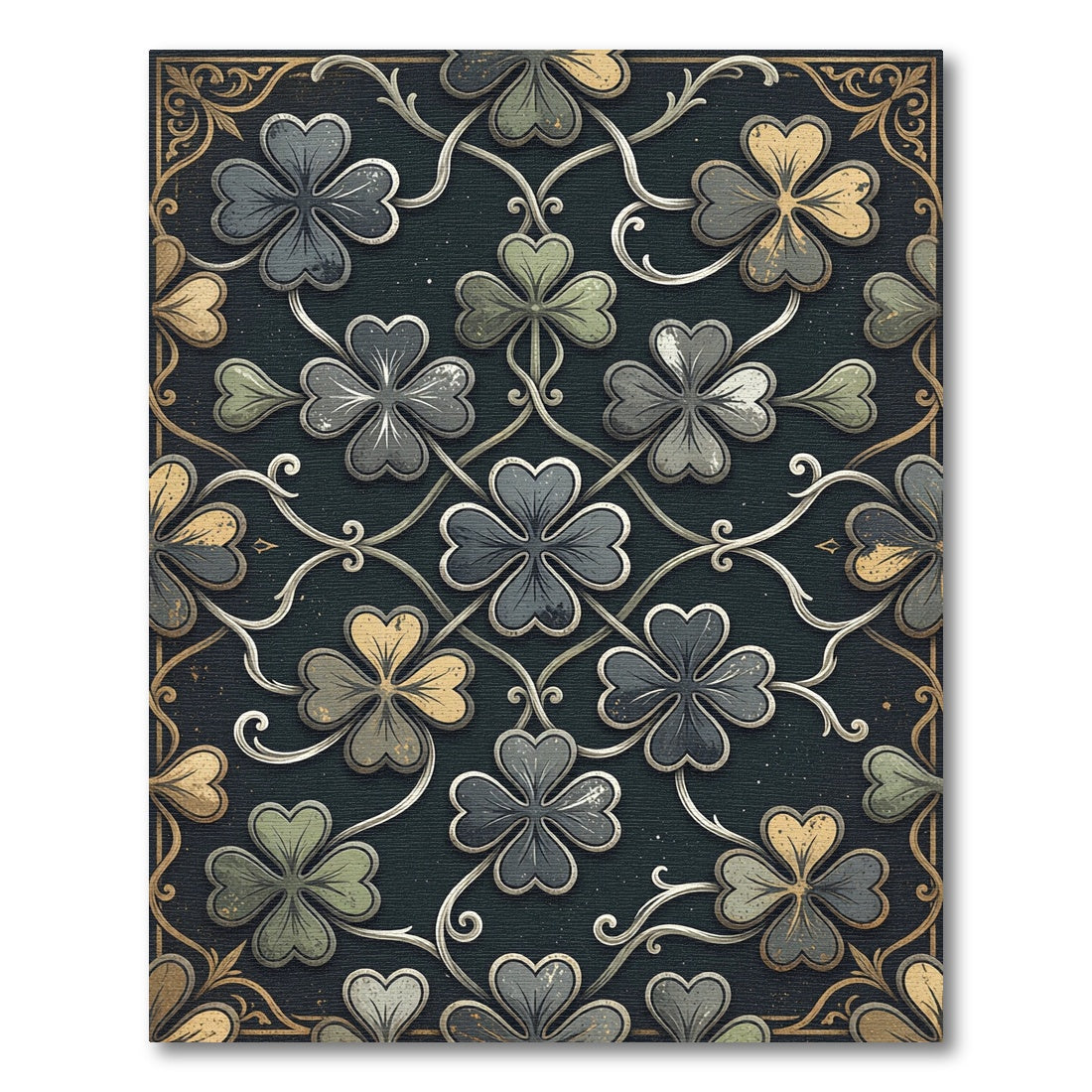 Vintage Green Clover Medallion Arrangement Rug