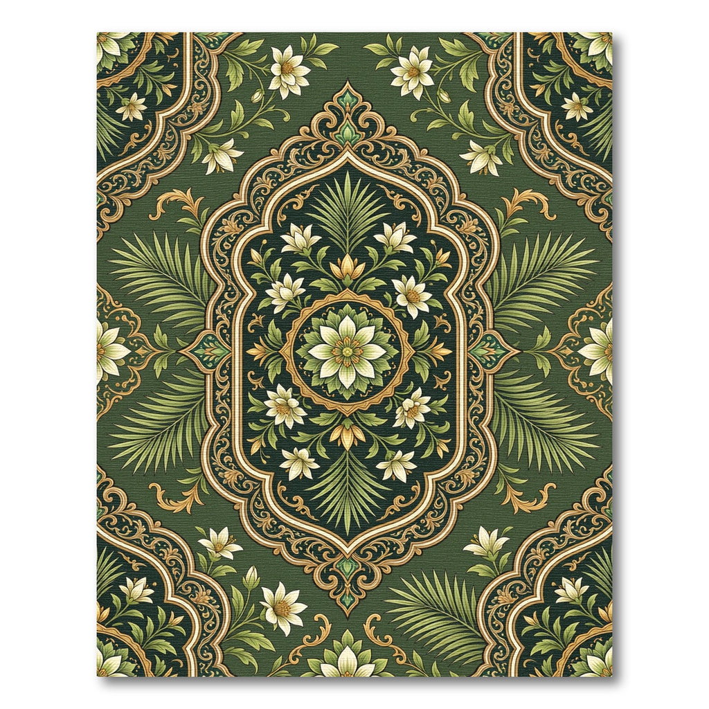 Emerald Green Floral Medallion Garden Rug