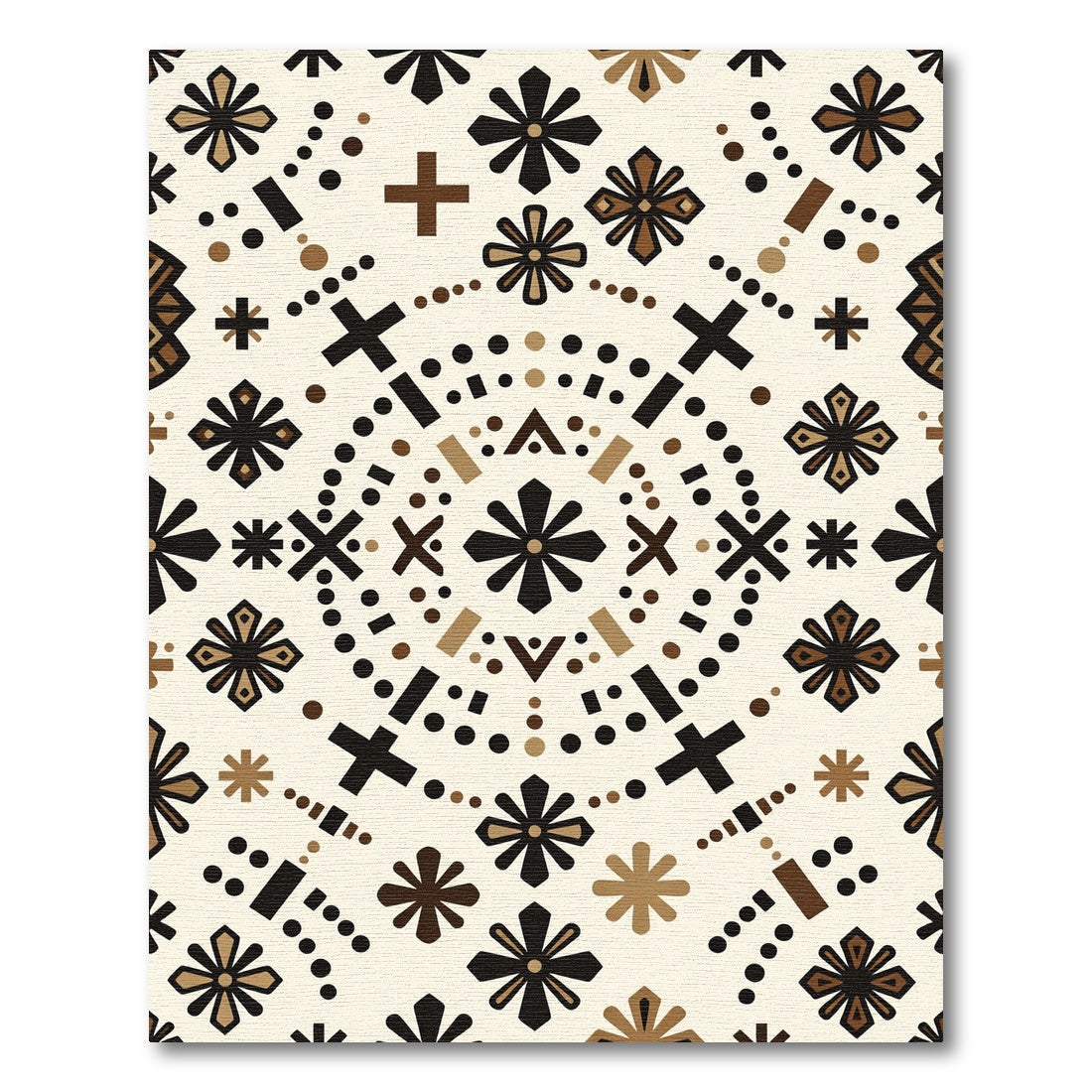Chic Black Brown Folk Art Blossoms Rug