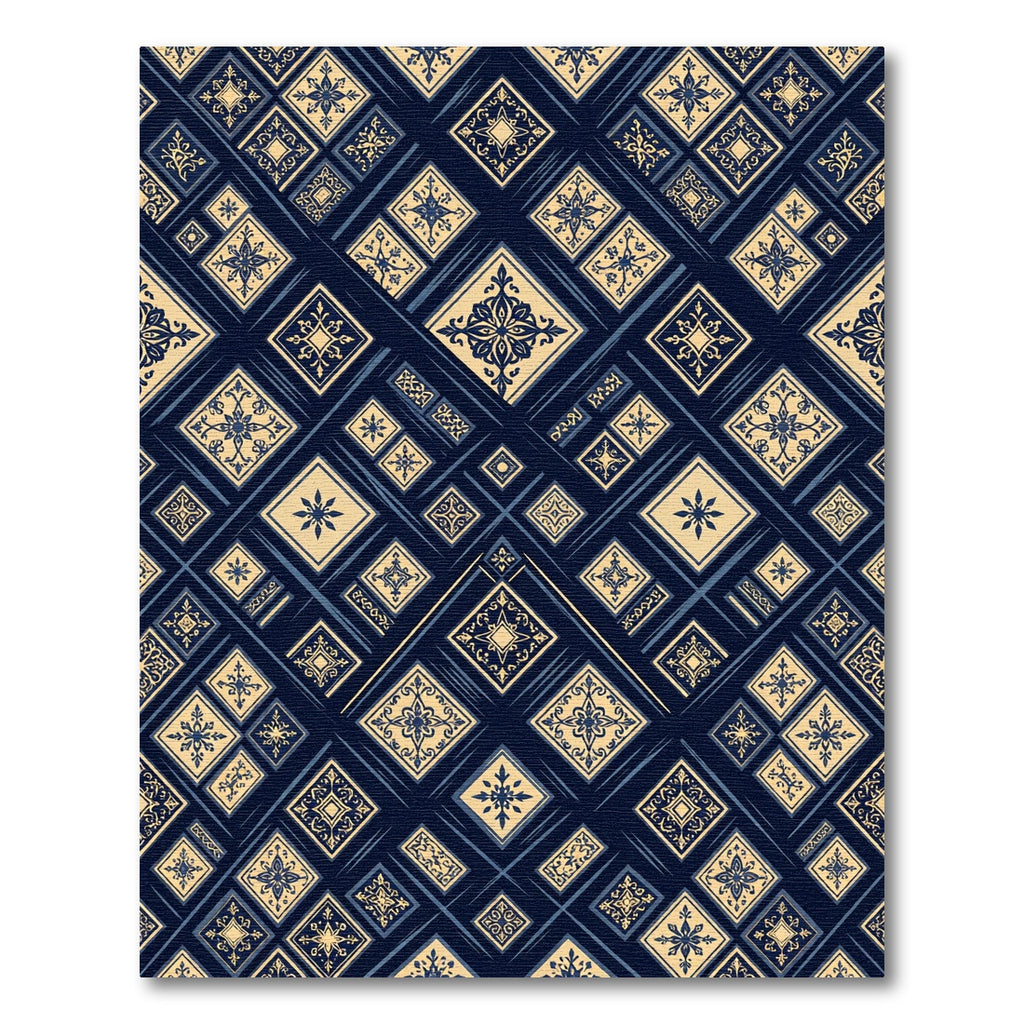Deep Blue Golden Square Medallion Rug