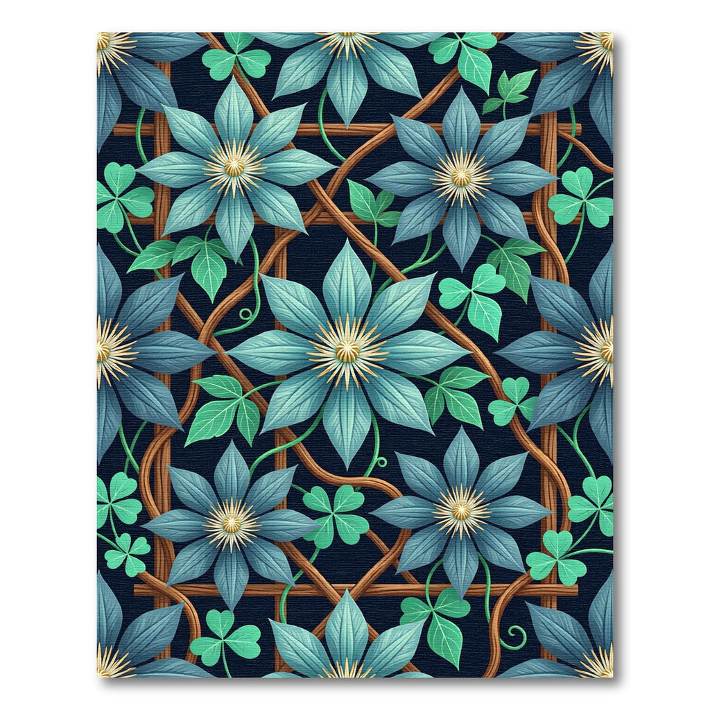 Azure Clematis Trellis Botanical Art Rug