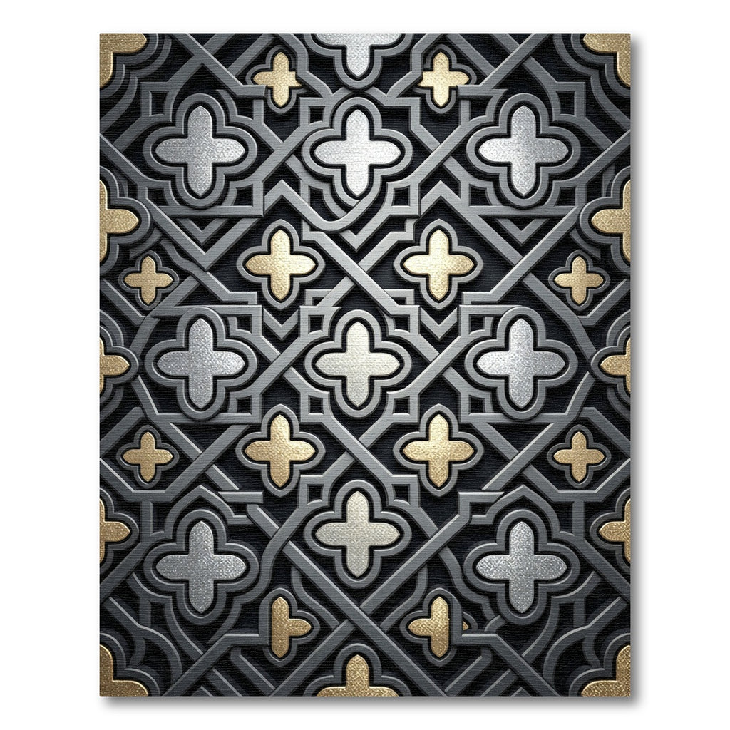 Silver and Gold Geometric Quatrefoil Rug