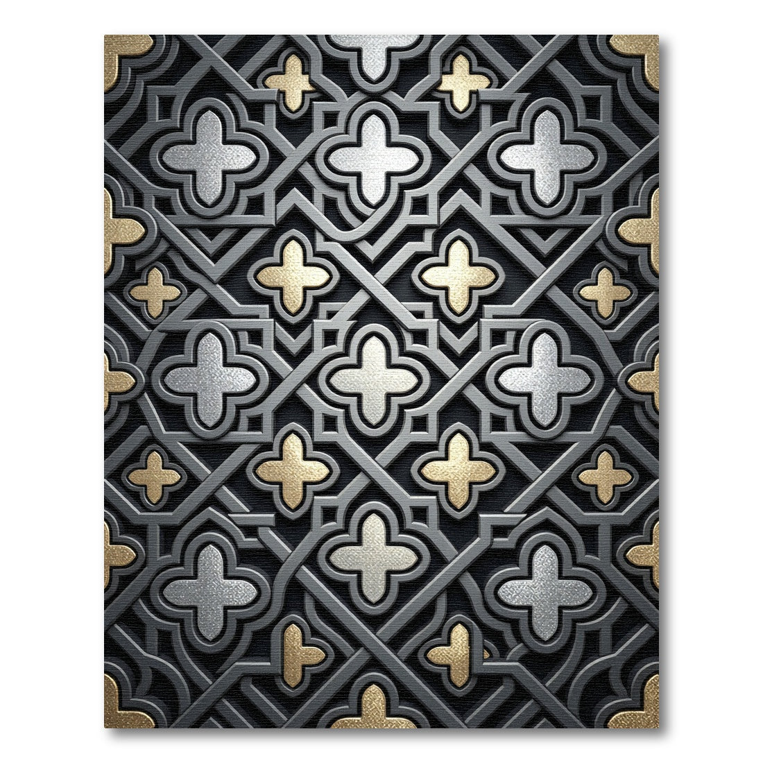 Silver and Gold Geometric Quatrefoil Rug