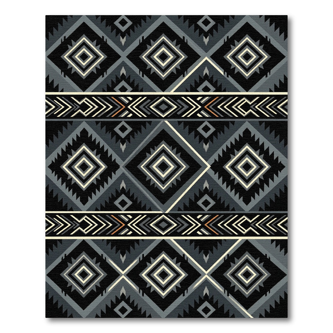 Tribal Diamond Black Gray Cream Rug