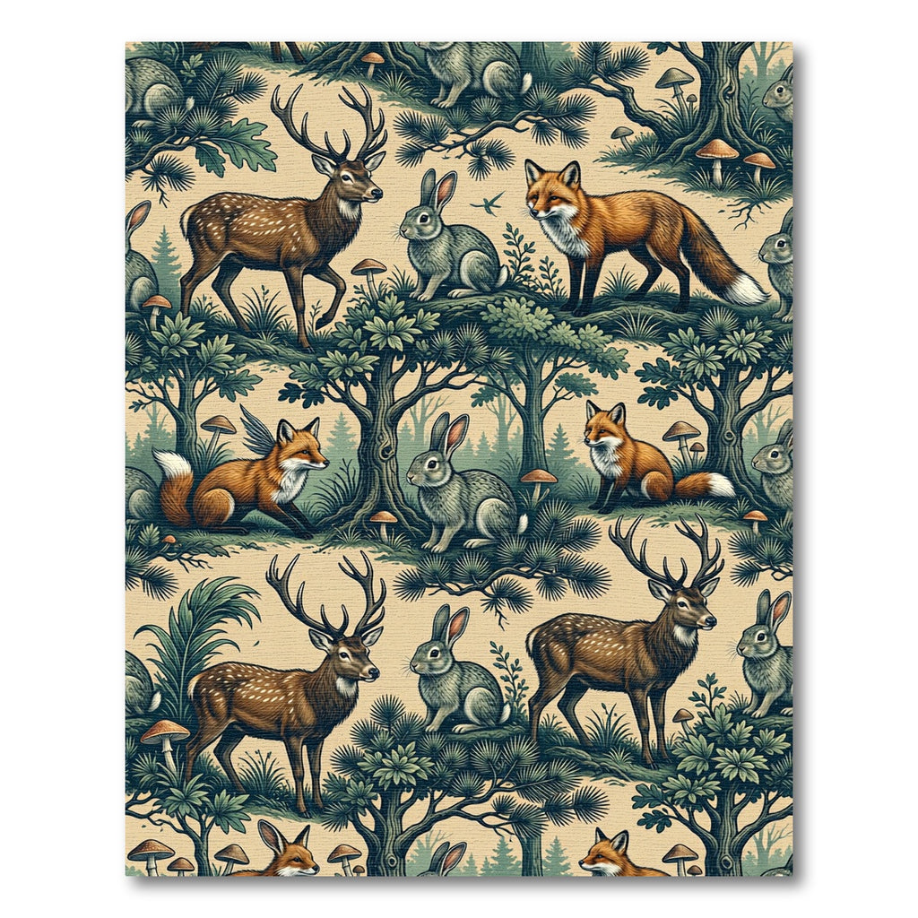 Whimsical Woodland Creature Forest Tapestry Rug